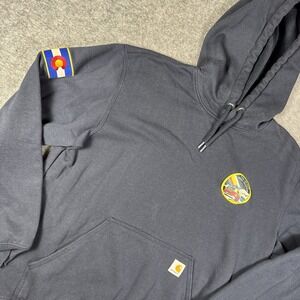 Carhartt Hoodie Large Black Faded Loose Fit Colorado State Flag Rocky Mountains